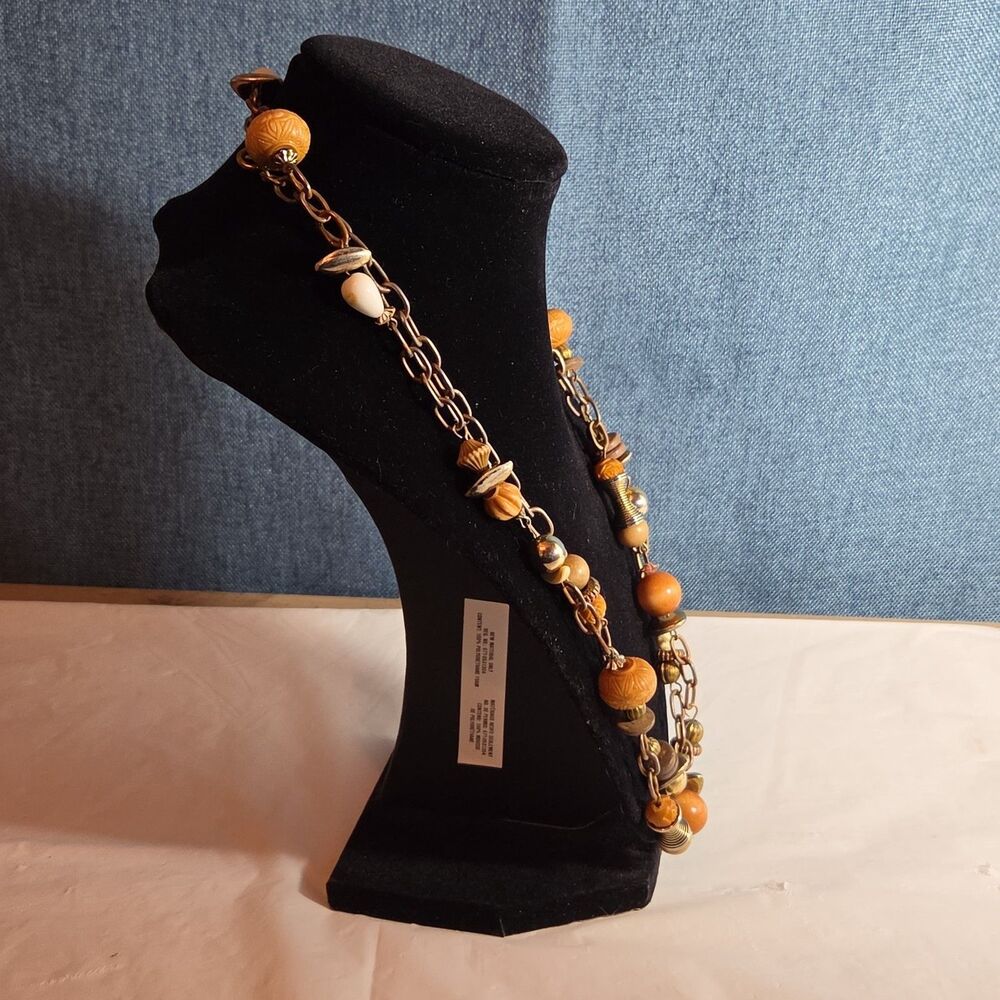 Earth Tone Bead Coppertone Chain Necklace Boho 70s Vibe - Picture 16 of 16